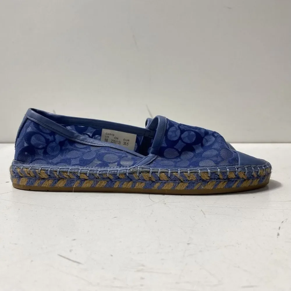 Coach Designer Cleo Signature Logo Stone Blue Mesh Flats Espadrilles 5